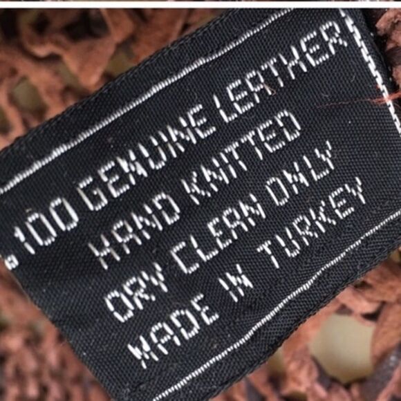 Vintage Boho Hand Knit Genuine Leather Cinch Hem Pullover Sleeveless Top - Picture 10 of 12